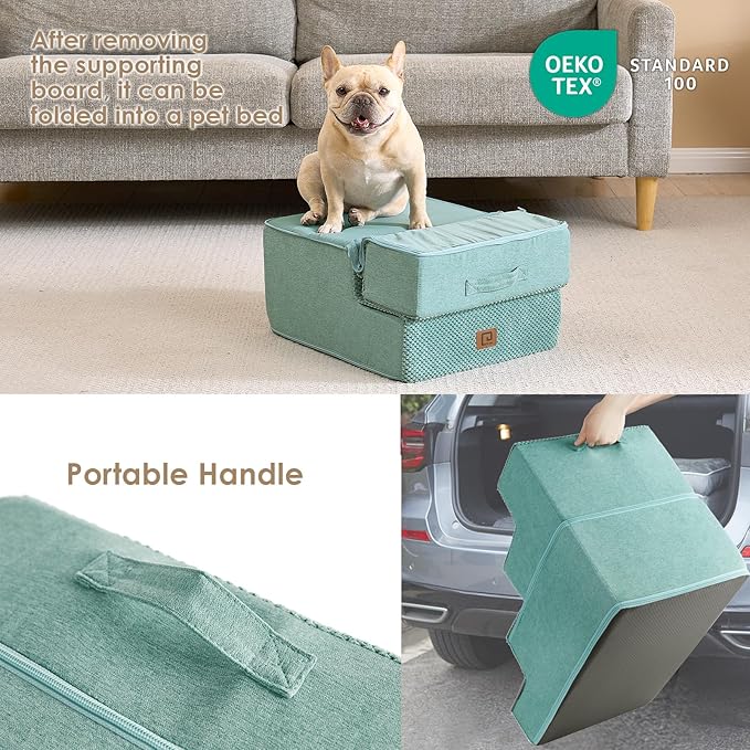 EHEYCIGA Dog Stairs for Small Dogs 13.5" H, 3-Step Dog Steps for Couch Sofa and Chair, Pet Steps for Small Dogs and Cats, Non-Slip Balanced Dog Indoor Ramp, Teal