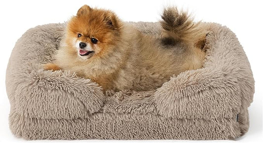 Bedsure Small Orthopedic Dog Bed - Washable Calming Dog Sofa Beds for Small Dogs, Supportive Foam Pet Couch Bed with Removable Washable Cover, Waterproof Lining and Nonskid Bottom Couch, Taupe