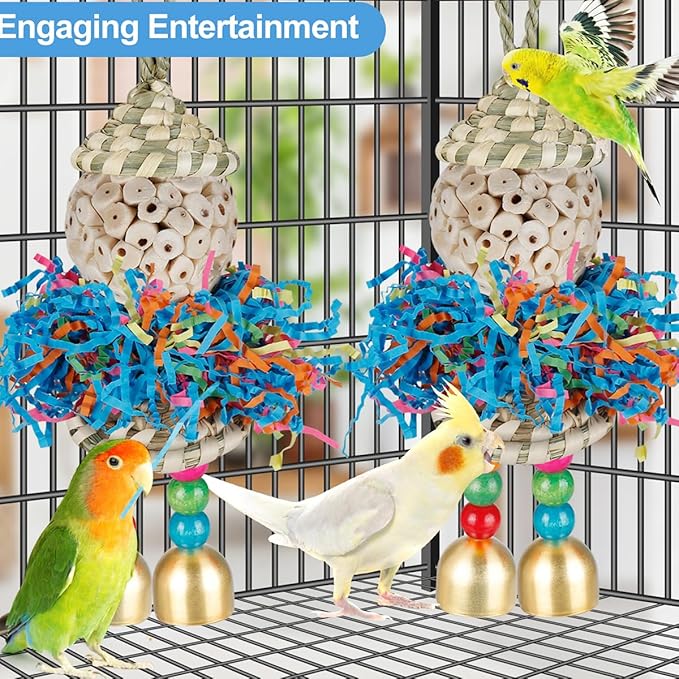 Conure Toys, Bird Toys Parrot Foraging Shredder Hanging Toys Sola Balls with Bell for Small Parrots Parakeets Cockatiel Conures Love Birds Budgie Cage Toy (Hat Boy Small)