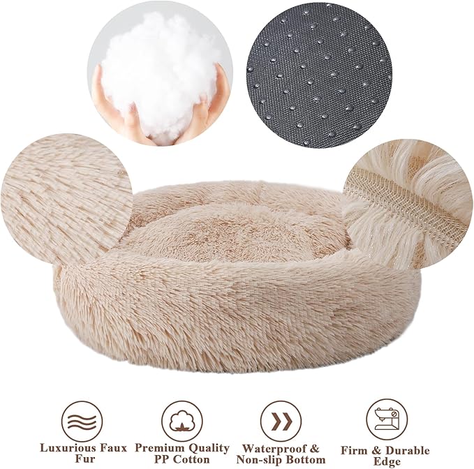 Aurako Cat Bed Dog Bed Round Cushion Pet Bed Mat Ultra Soft Plush Donut Sofa Comfortable Pillow Machine Washable Pet Cuddle Beds for Kitten Small Medium Large Dogs Cats 28" Yellow