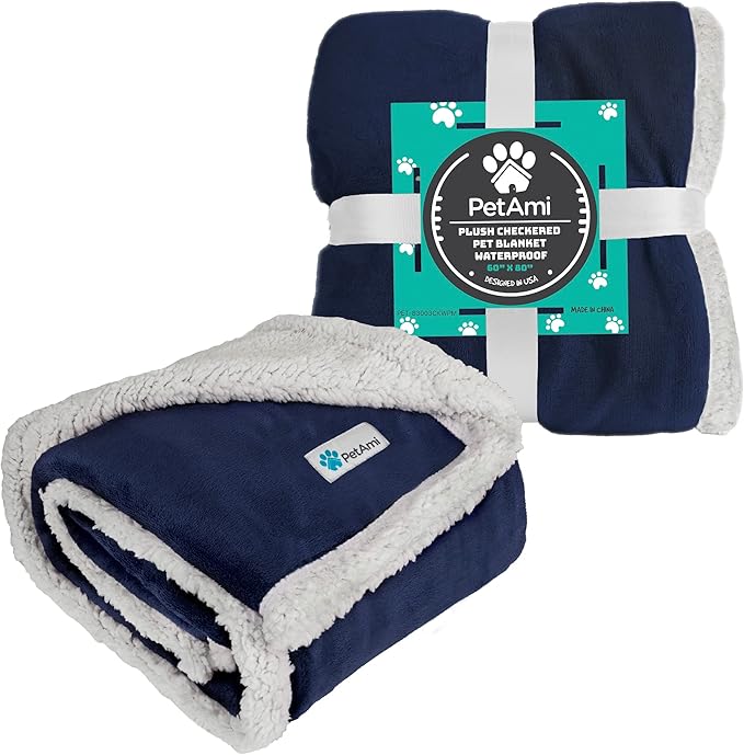 PetAmi Dog Blanket for Small Medium Dogs, Pet Bed Blanket Cat Puppy Kitten, Fleece Furniture Couch Cover Protector Sofa Car, Soft Sherpa Dog Throw Plush Reversible Washable, Mini 29x40 Blue