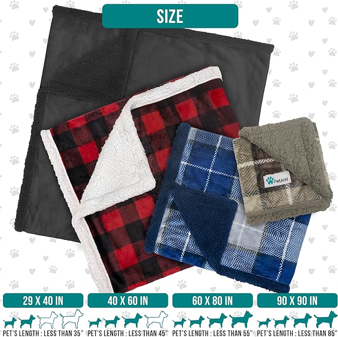 PetAmi WATERPROOF Dog Blanket for Bed, XL Dog Pet Blanket Couch Cover Protection, Sherpa Fleece Leakproof Bed Blanket for Crate Kennel Sofa Furniture Protector, Reversible Soft 80x60 Plaid Charcoal