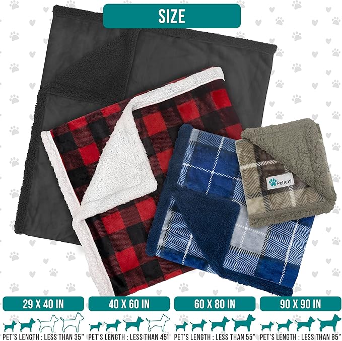 PetAmi Waterproof Dog Blanket for Small Medium Dog, Pet Puppy Blanket Couch Cover Protection, Sherpa Fleece Cat Blanket Couch Sofa Bed Furniture Protector Reversible Soft Washable 29x40 Plaid Navy