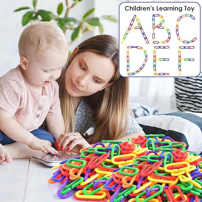 Bissap Plastic Chain Links Birds 650pcs, Mix Color Rainbow DIY C-Clips Chains Hooks Swing Climbing Cage Toys for Sugar Glider Rat Parrot Bird, Children's Learning Toy ﻿