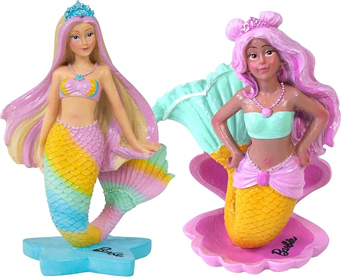 Bundle of Penn-Plax Officially Licensed Mermaid Barbie™ Aquarium Ornament on a Star Base and her Mermaid Friend on a Shell Base– Perfect Decoration for Fish Bowls, Aquariums, and Terrariums