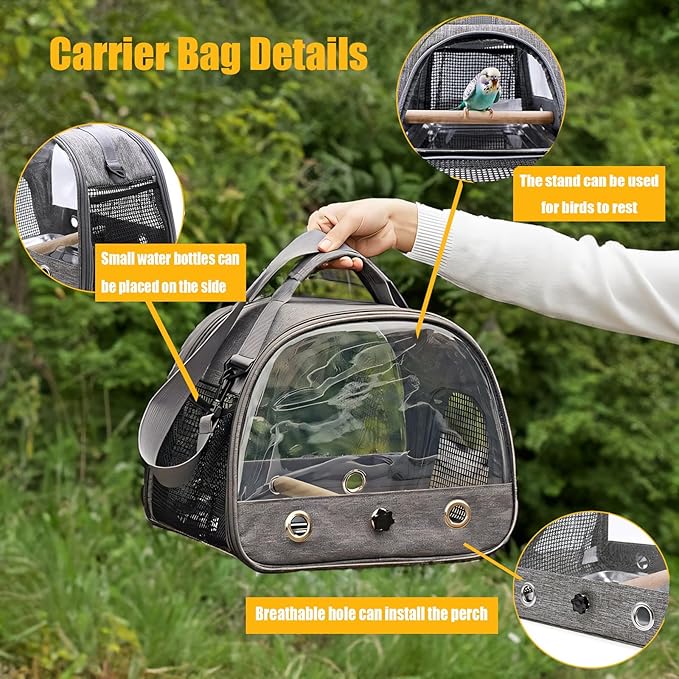 Bird Carrier with Perch Parakeet Travel Carrier Bag Portable Bird Backpack Carrier with Plat Breathable Bird Carrier Travel Cage for Small Pets