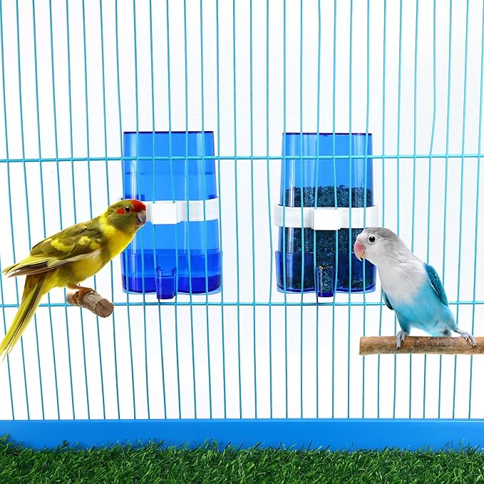 2 Pcs Automatic Bird Water Dispenser, Parrot Bird Water Feeder, Bottles Bird Drinker Seed Food Container, Parakeet Cage Accessories for Parakeet Budgies Cockatiel Small Birds Canary Finch (Blue)