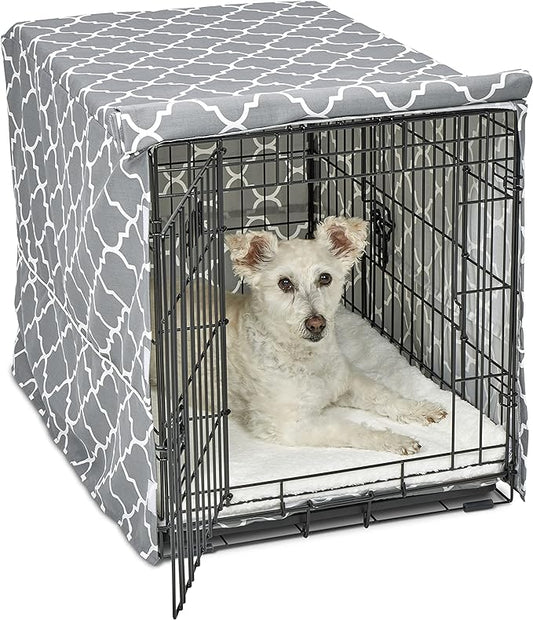 New World Pet Products Dog Crate Cover Featuring Teflon Fabric Protector, Dog Crate Cover Fits Midwest 30-Inch Dog Crates, Light Gray Designer Pattern