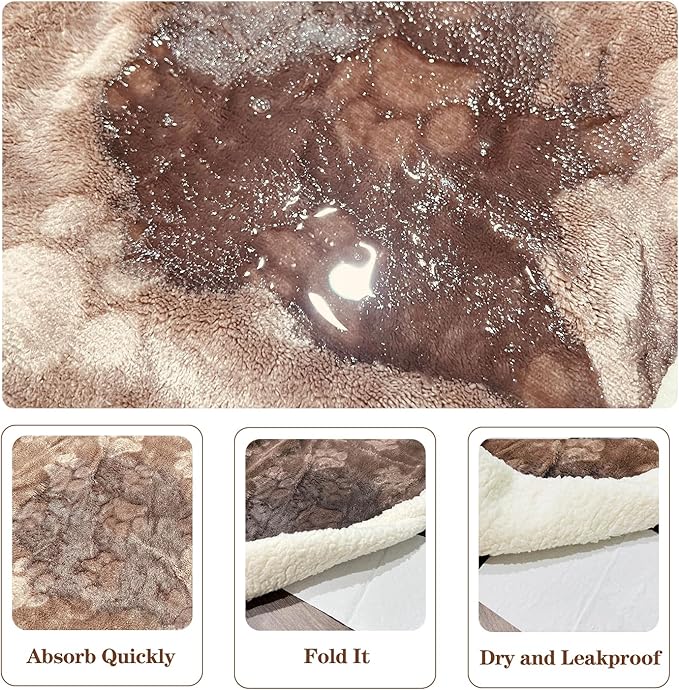 Qeils Dog Blankets for Medium Dogs - Waterproof Cat Blanket Washable - Sherpa Fleece Puppy Blanket, Soft Plush Reversible Throw Protector for Bed Couch Car Sofa, 50"X60", Taupe