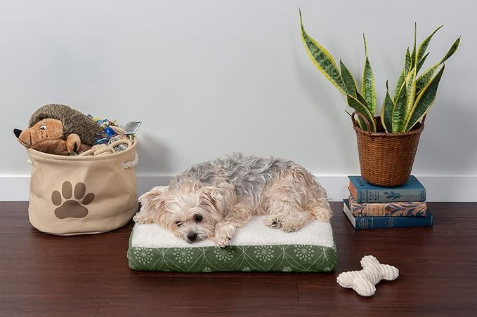 Furhaven Cooling Gel Dog Bed for Small Dogs w/ Removable Washable Cover, For Dogs Up to 20 lbs - Sherpa & Flannel Paw Print Deluxe Mattress - Jade Green, Small