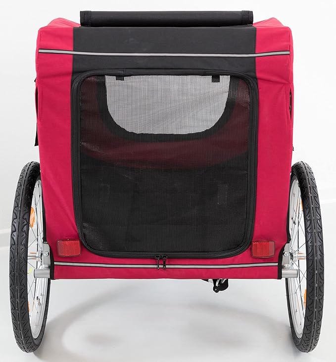 TRIXIE Convertible Dog Bike Trailer and Pet Stroller for Medium Dogs up to 66 lbs, Quick Set-up and Fold Down, Red