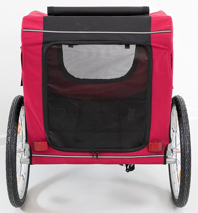 TRIXIE Convertible Dog Bike Trailer and Pet Stroller for Medium Dogs up to 66 lbs, Quick Set-up and Fold Down, Red