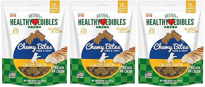 Nylabone 3 Pack of Chicken Flavor Natural Healthy Edibles Chewy Bites, 12 Ounces Each, Grain-Free, Made in The USA
