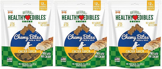 Nylabone 3 Pack of Chicken Flavor Natural Healthy Edibles Chewy Bites, 12 Ounces Each, Grain-Free, Made in The USA