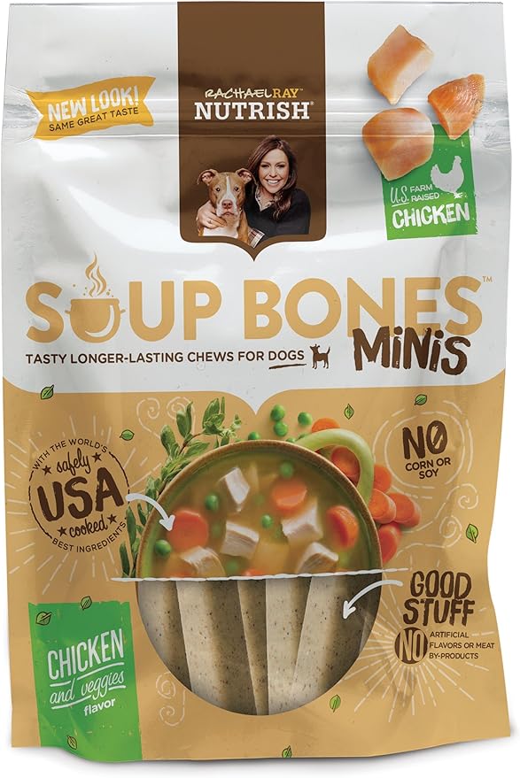 Rachael Ray Nutrish Soup Bones Minis Dog Treats, Real Chicken & Veggies Flavor, 6 Bones, 4.2 Ounces