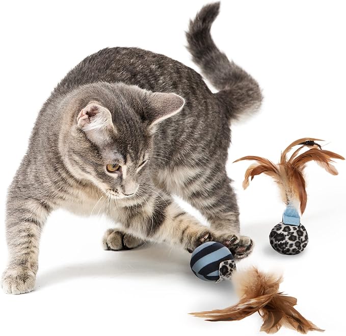 Petlinks (2 Count) Feather Flips Plush Ball Cat Toys - Blue, 2 Count