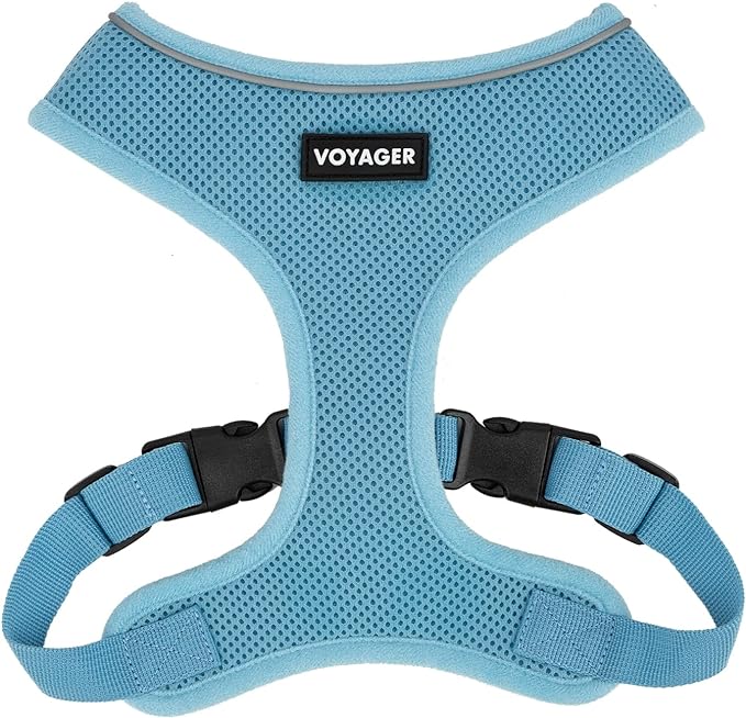 AeroLite No Pull Mesh Dog Harness with Lightweight, Soft, Breathable Chest Coverage, Reflective Stitching, and Adjustable Straps for Walking, Running, Training, Heavy Duty and Durable - Baby blue, S