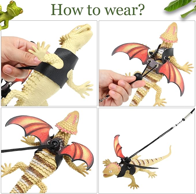 5 Pieces Bearded Dragon Accessories Toy Set Bearded Dragon Leashes and Harnesses S/M/L 3 Size Packed Lizard Harness Mini Scooter Lizard Helmet Hats Adjustable Bearded Dragon Leash (Orange)