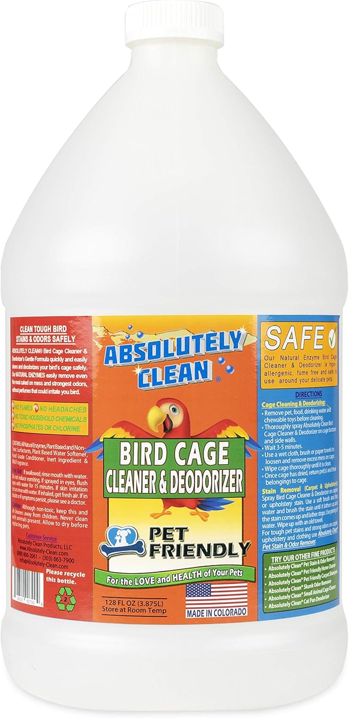 Amazing Bird Cage Cleaner and Deodorizer - Just Spray/Wipe - Safely & Easily Removes Bird Messes Quickly and Easily - Made in The US 128oz Gallon