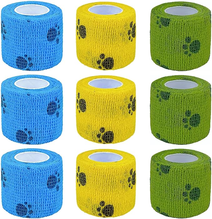 Self Adhesive Bandage Wrap, 9 Pcs 2 inch x 5 Yards, Self-Adhesive Non-Woven Tape, Pet Wrap for Dogs Horses Pet Animals for Wrist Healing Ankle Sprain and Swelling(2 Inch Claw)