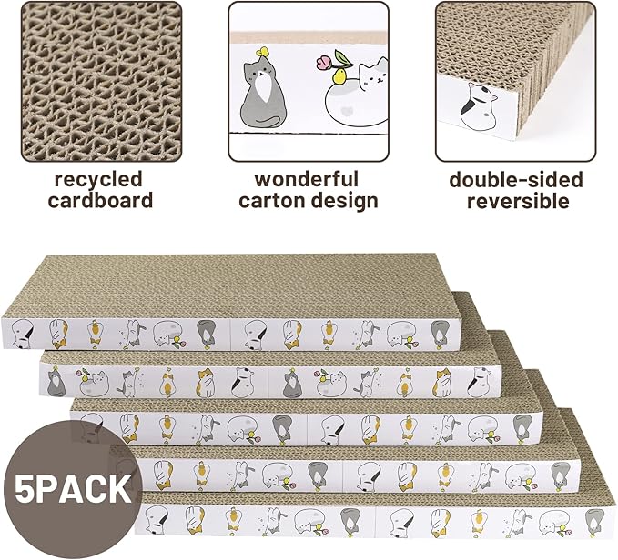 Cat Scratcher Cardboard 5 PCS Cat Scratch Pad Reversible Scratcher Texture Design Durable Cat Scratching Pad