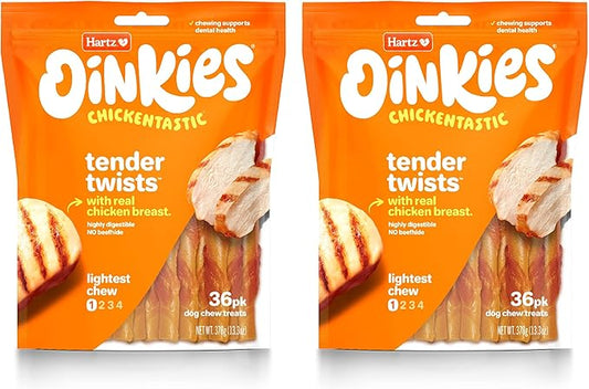Hartz Oinkies Rawhide-Free Tender Treats Wrapped with Chicken Dog Treats Chews, 72 Count, Highly Digestible, No Artificial Flavors, Perfect for Smaller and Senior Dogs