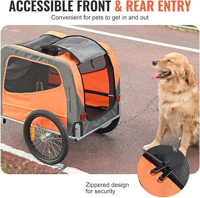 VEVOR Dog Bike Trailer, Supports up to 66/88/100 lbs, Pet Cart Bicycle Carrier, Easy Folding Frame with Quick Release Wheels, Universal Bicycle Coupler, Reflectors, Flag, Collapsible to Store