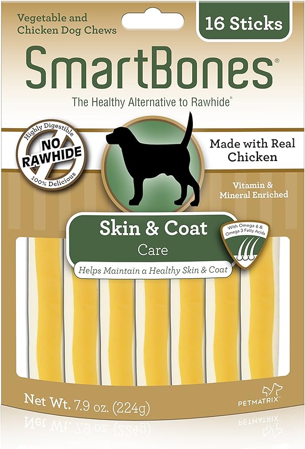 SmartBones Skin And Coat Care Sticks 16 Count, Rawhide-Free Chews For Dogs, With Omega Fatty Acids