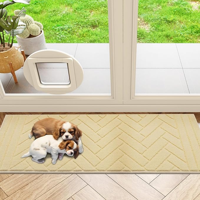 Tindbea Dog Mat for Muddy Paws,Absorbs Moisture Dirt Non-Slip Washable Mud Mat for Dogs,Soft Rubber Backing Front Inside Pet Rug for Entryway, Mud Dog Paws, Patio(24"x59",Beige)