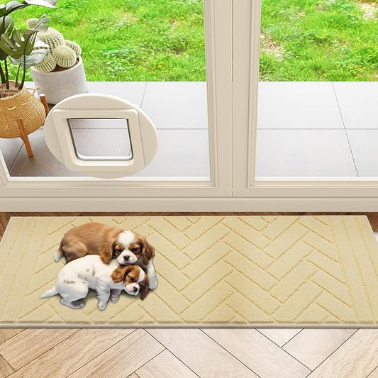 Tindbea Dog Mat for Muddy Paws,Absorbs Moisture Dirt Non-Slip Washable Mud Mat for Dogs,Soft Rubber Backing Front Inside Pet Rug for Entryway, Mud Dog Paws, Patio(24"x59",Beige)