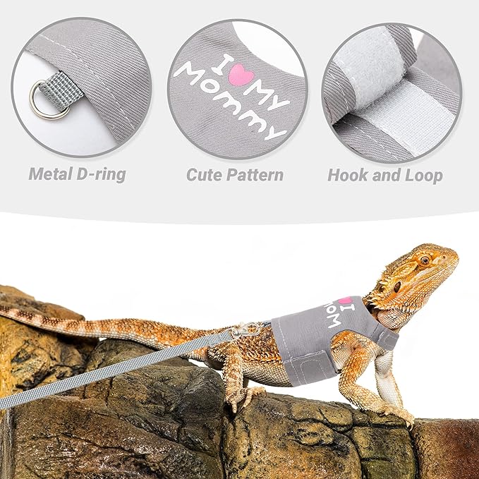 Bearded Dragon Harness and Leash Set - Cute Lizard Reptile Small Animal Adjustable Harness Clothes with Short Leash for Walking Outdoor