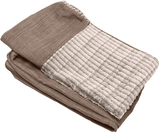 Furhaven Replacement Dog Bed Cover Luxe Faux Fur & Performance Linen Sofa-Style, Machine Washable - Woodsmoke, Large
