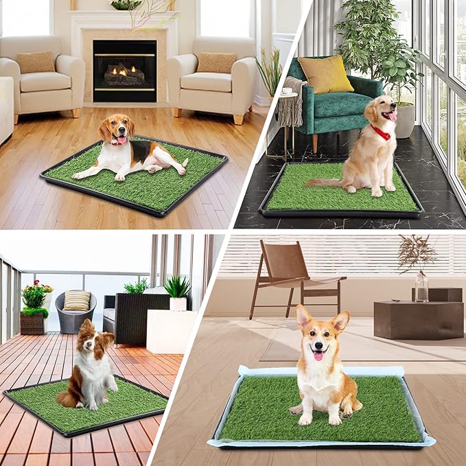 Dog Grass Pad with Tray Arificial Grass Patch for Dogs Potty Tray Fake Grass for Dogs to Pee On Turf with Tray for Litter Box Puppy Potty Training Collect Pet Pee Outdoor and Indoor Use