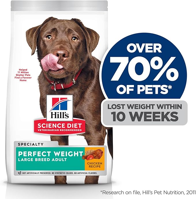 Hill's Science Diet Perfect Weight, Adult 1-5, Large Breed Weight Management Support, Dry Dog Food, Chicken Recipe, 25 lb Bag