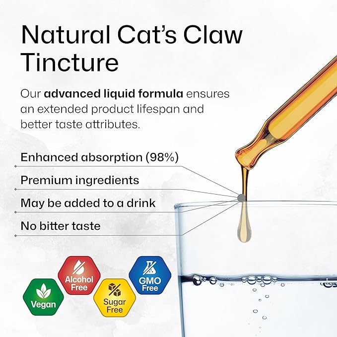 Cats Claw Herbal Supplement - Organic Cats Claw Tincture - Liquid Extract for Immune Support - Alcohol & Sugar Free - Vegan Drops 2 Fl.Oz.