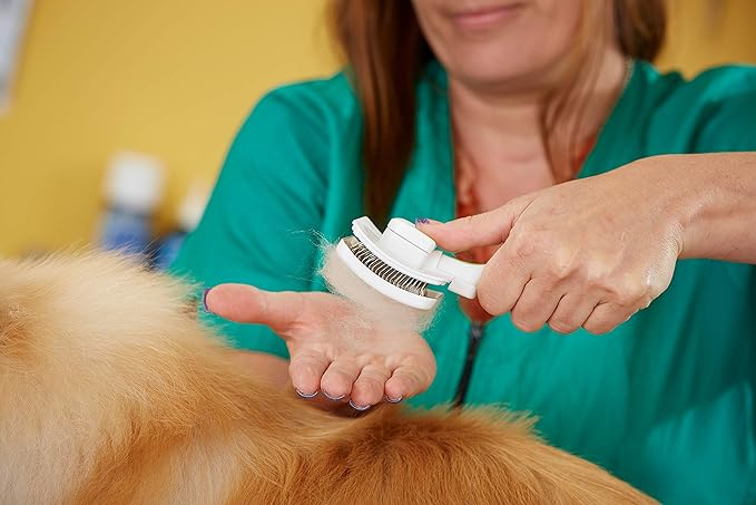 Andis 40160 Self-Cleaning Animal Slicker Brush - Grooming Brush for Pet Deshedding Fur - Reduces Shedding Up to 90%, Removes Tangles, Dirt & Loose Hair - Ideal Gift for Pet Lovers – White,Silver Small