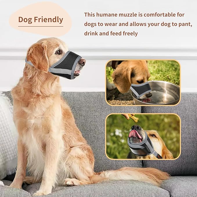 HEELE Dog Muzzle,Soft Nylon Muzzle Anti Biting Barking Chewing,Air Mesh Breathable Drinkable Adjustable Loop Pets Muzzle for Small Medium Large Dogs 4 Colors 4 Sizes