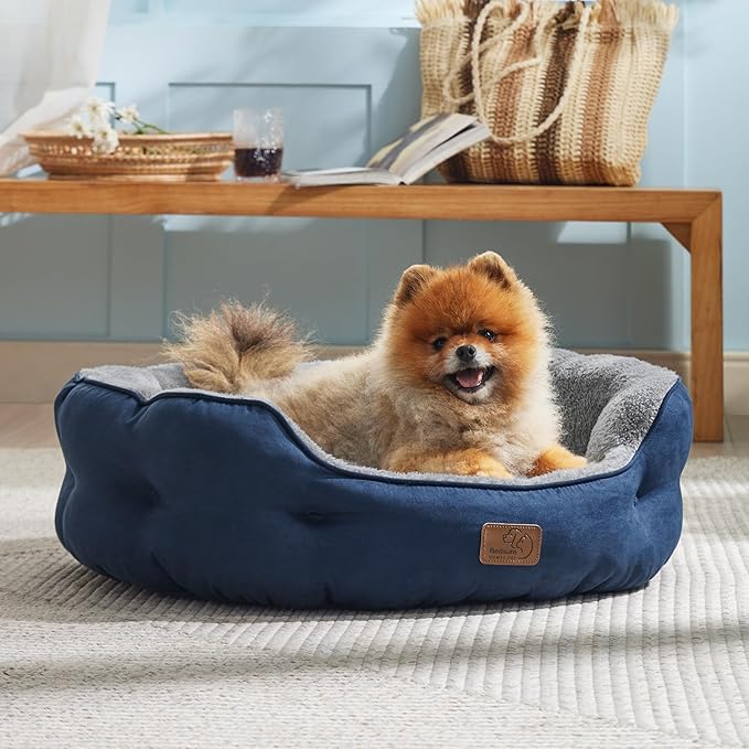 Bedsure Dog Beds for Small Dogs - Round Cat Beds for Indoor Cats, Washable Pet Bed for Puppy and Kitten with Slip-Resistant Bottom, 25 Inches, Navy