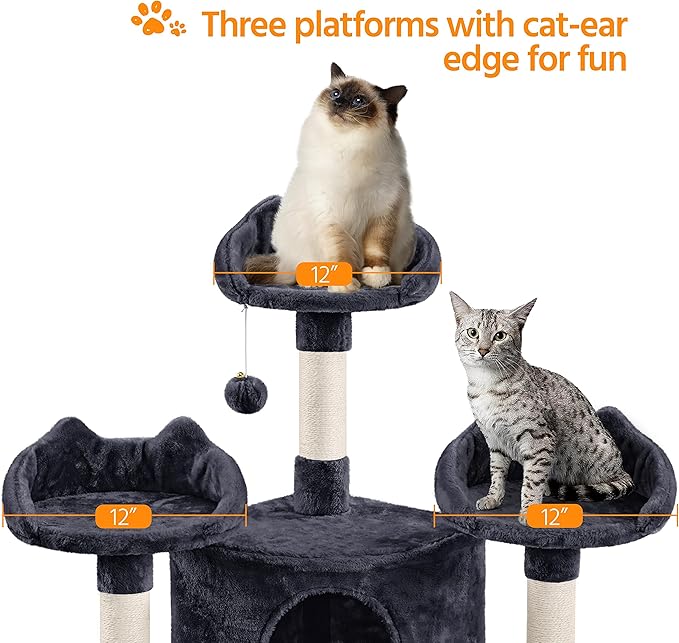 Yaheetech 76.5in Tall Cat Tree Cat Tower with 9 Scratching Posts, 3 Condos, 3 Cozy Perches, 2 Baskets, Dangling Ball, Pet Bed Furniture Activity Center for Indoor Cats Large Kittens, Black