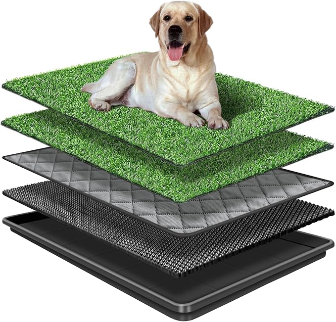 28.7 x 19.5in Dog Grass Pad with Tray for Indoor/Outdoor Dog Potty Training, Dog Litter Box is a Complete Potty System, Grass Pee Pads for Dogs with Tray is Reusable and Easy to Clean