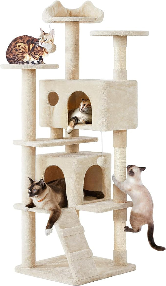 Yaheetech 70in Multi-Level Cat Tree Tall Cat Tower Cat Furniture with Condo, Scratching Posts & Dangling Ball for Indoor Cats Activity Center, Beige