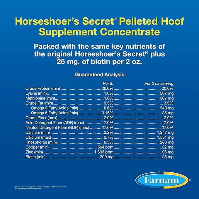 Farnam Horseshoer's Secret Pelleted Hoof Supplements Concentrate, Economic formula with 25 mg. of biotin per 2 oz. serving, 3.75 lb., 30 day supply