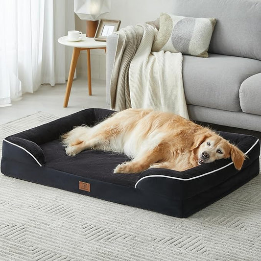 WNPETHOME Waterproof Dog Beds for Extra Large Dogs, Orthopedic XLarge Dog Bed with Sides, Big Dog Couch Bed with Washable Removable Cover, Pet Bed Sofa with Non-Slip Foam for Sleeping Black