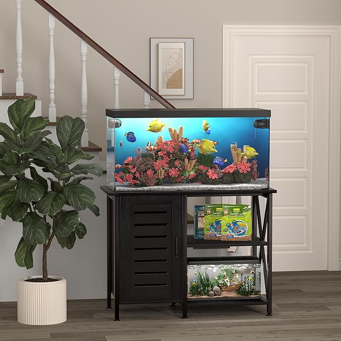 40-50 Gallon Fish Tank Stand, Aquarium Stand with Cabinet Accessories Storage, Heavy Duty Metal Frame, 40.55" L*18.89" W Tabletop, 850LBS Capacity, Black PG02YGB