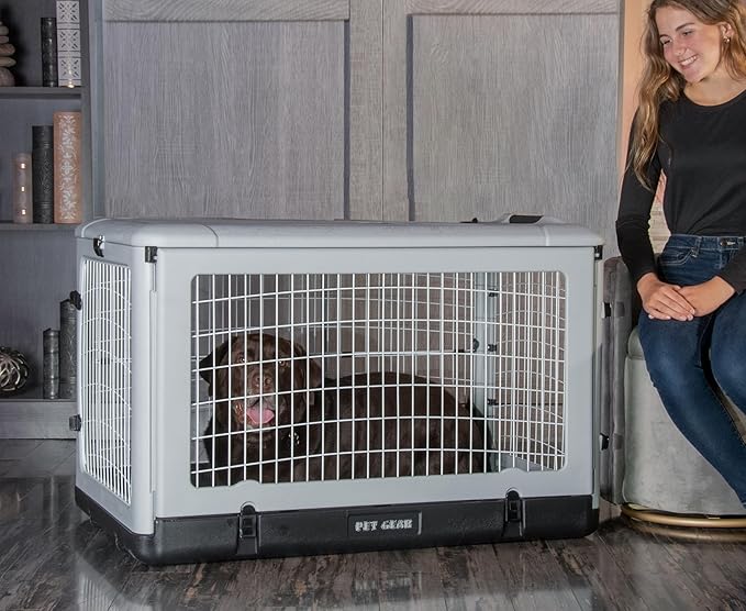 Pet Gear “The Other Door” 4 Door Steel Crate for Dogs/Cats with Removable Tray, Essential Grey, 42 Inch