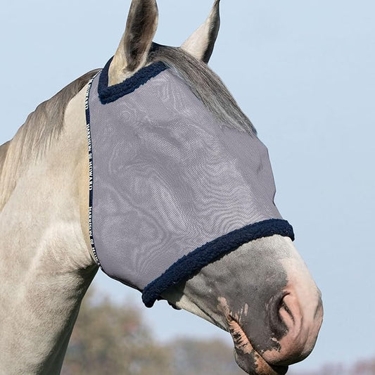 Harrison Howard All Round Mesh Horse Fly Mask UV Protective with Fleece Padded Edging Grey L