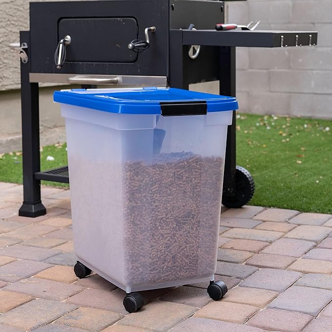 IRIS USA 64 Qt Charcoal Storage Container with Gasket Seal Lid, BPA-Free, Made in USA - Heavy Duty, Grilling Supplies Weather Proof Bin, WEATHERPRO - Clear/Blue