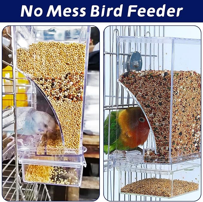 No Mess Bird Feeders Anti Spill Transparent Bird Feeder for Cage Bird Parrot Automatic Feeder Seed Food Container Cage Accessories for Budgies Canary Cockatiel Finch