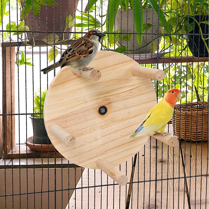 Bird Toy Rotating Perch Toy, Wooden Parrots Ferris Wheel Toy with Perches, Hanging Bird Stand Cage Accessories for Parakeet Parrot, Cockatiel, Budgerigar,Conure, Lovebirds