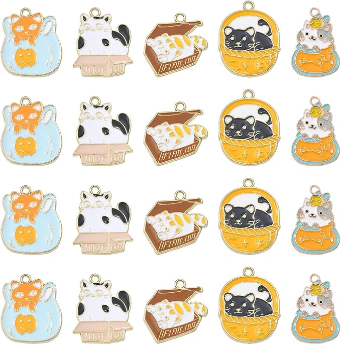 KitBeads 20pcs Enamel Cat Charms Colorful Cute Animal Pet Charms Mixed Styles Mini Kitten Charms for Jewelry Making Bracelets Bulk